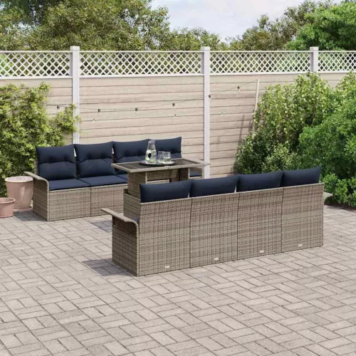 vidaXL Kerti Kanapé Szett párnával tárolóval 9 pcs Szürke Poly Rattan