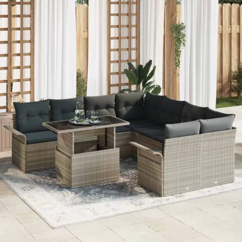 vidaXL Kerti Kanapé Szett párnával 9 pcs Világosszürke Poli rattan