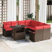   vidaXL Kerti Kanapé Szett párnával tárolóval 9 pcs Barna Poly Rattan