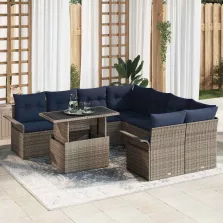   vidaXL Kerti Kanapé Szett párnával tárolóval 9 pcs Szürke Poly Rattan