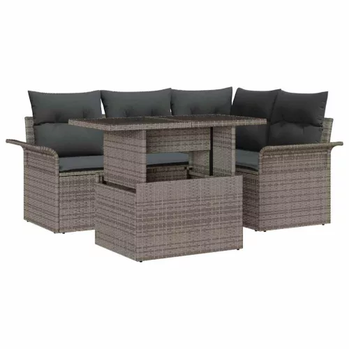 vidaXL Kerti Kanapé Szett párnával tárolóval 5 pcs Szürke Poli rattan