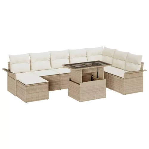 vidaXL Kerti Kanapé Szett párnával tárolóval 9 pcs Beige és krém