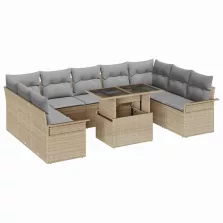   vidaXL Kerti Kanapé Szett 10 pcs Bézs 100 x 55 x 73 cm Poli rattan