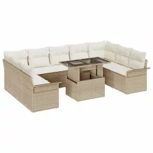   vidaXL Kerti Kanapé Szett 10 pcs Bézs 100 x 55 x 73 cm Poli rattan