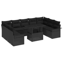   vidaXL Kerti Kanapé Szett 10 pcs Fekete 100 x 55 x 73 cm Poli rattan