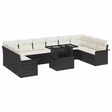   vidaXL Kerti Kanapé Szett 11 pcs Fekete 100 x 55 x 73 cm Poli rattan