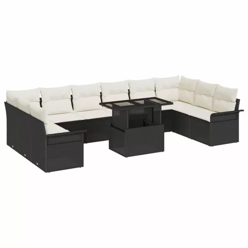 vidaXL Kerti Kanapé Szett 11 pcs Fekete 100 x 55 x 73 cm Poli rattan