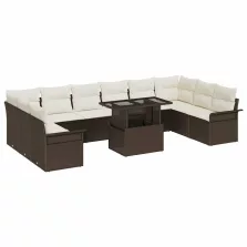   vidaXL Kerti Kanapé Szett 11 pcs Barna 100 x 55 x 73 cm Poli rattan