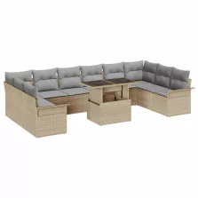   vidaXL Kerti Kanapé Szett 11 pcs Bézs 100 x 55 x 73 cm Poli rattan
