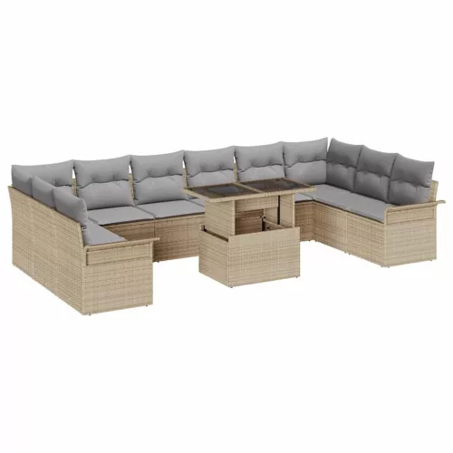vidaXL Kerti Kanapé Szett 11 pcs Bézs 100 x 55 x 73 cm Poli rattan