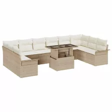   vidaXL Kerti Kanapé Szett párnával párnával 11 pcs Bézs Poly Rattan