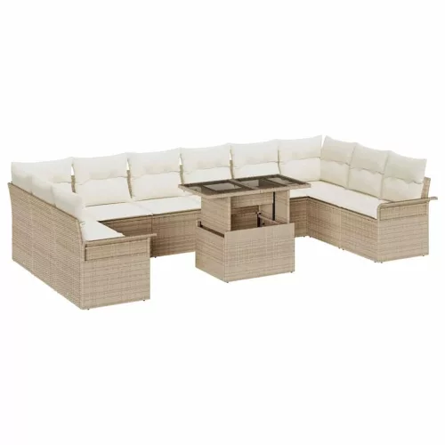 vidaXL Kerti Kanapé Szett párnával párnával 11 pcs Bézs Poly Rattan