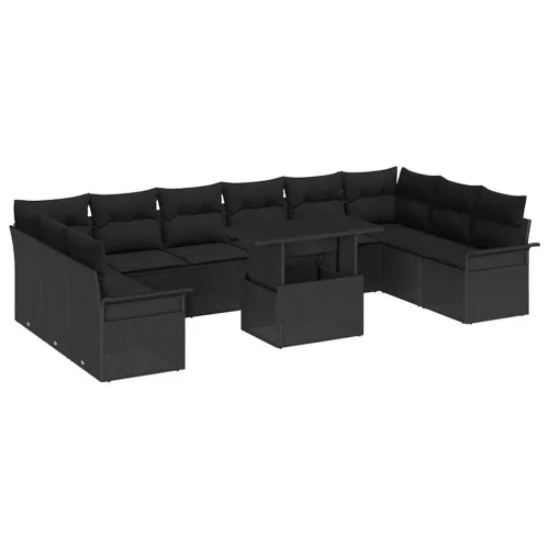 vidaXL Kerti Kanapé Szett 11 pcs Fekete 100 x 55 x 73 cm Poli rattan