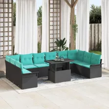   vidaXL Kerti Kanapé Szett párnával párnával 11 pcs Fekete Poly Rattan