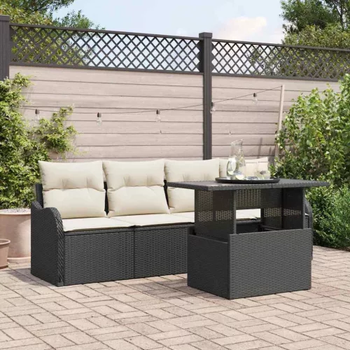 vidaXL Kerti Kanapé Szett 5 pcs Fekete 100 x 55 x 73 cm Poli rattan