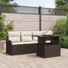   vidaXL Kerti Kanapé Szett 5 pcs Barna 100 x 55 x 73 cm Poli rattan