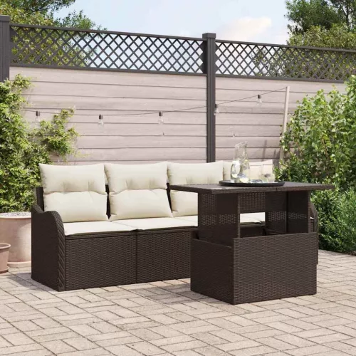 vidaXL Kerti Kanapé Szett 5 pcs Barna 100 x 55 x 73 cm Poli rattan