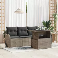   vidaXL Kerti Kanapé Szett 5 pcs Szürke 100 x 55 x 73 cm Poli rattan