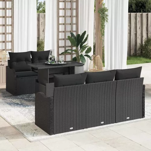 vidaXL Kerti Kanapé Szett 6 pcs Fekete 100 x 55 x 73 cm Poli rattan