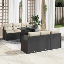   vidaXL Kerti Kanapé Szett 7 pcs Fekete 100 x 55 x 73 cm Poli rattan