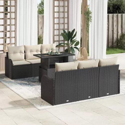 vidaXL Kerti Kanapé Szett 7 pcs Fekete 100 x 55 x 73 cm Poli rattan