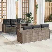   vidaXL Kerti Kanapé Szett 7 pcs Szürke 100 x 55 x 73 cm Poli rattan