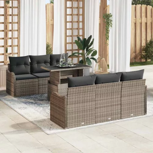 vidaXL Kerti Kanapé Szett 7 pcs Szürke 100 x 55 x 73 cm Poli rattan
