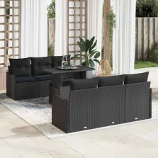   vidaXL Kerti Kanapé Szett 7 pcs Fekete 100 x 55 x 73 cm Poli rattan