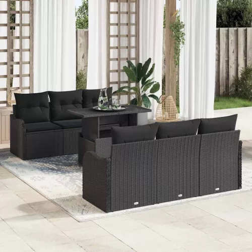 vidaXL Kerti Kanapé Szett 7 pcs Fekete 100 x 55 x 73 cm Poli rattan