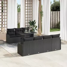   vidaXL Kerti Kanapé Szett 8 pcs Fekete 100 x 55 x 73 cm Poli rattan