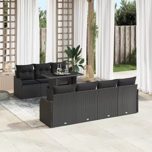 vidaXL Kerti Kanapé Szett 8 pcs Fekete 100 x 55 x 73 cm Poli rattan