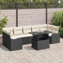   vidaXL Kerti Kanapé Szett 8 pcs Fekete 100 x 55 x 73 cm Poli rattan