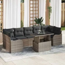  vidaXL Kerti Kanapé Szett 8 pcs Szürke 100 x 55 x 73 cm Poli rattan