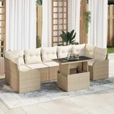   vidaXL Kerti Kanapé Szett párnával tárolóval 8 pcs Bézs Poli rattan