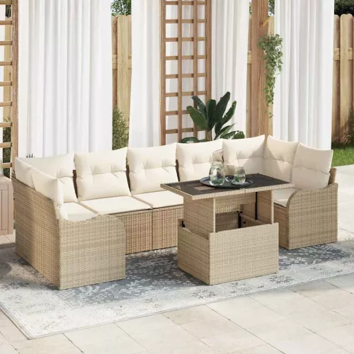 vidaXL Kerti Kanapé Szett párnával tárolóval 8 pcs Bézs Poli rattan
