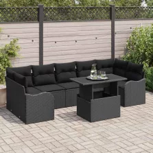   vidaXL Kerti Kanapé Szett 8 pcs Fekete 100 x 55 x 73 cm Poli rattan