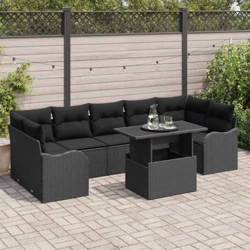 vidaXL Kerti Kanapé Szett 8 pcs Fekete 100 x 55 x 73 cm Poli rattan