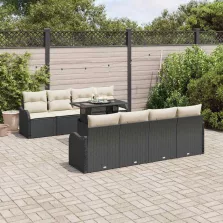   vidaXL Kerti Kanapé Szett párnával tárolóval 9 pcs Fekete Poli rattan