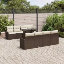   vidaXL Kerti Kanapé Szett párnával tárolóval 9 pcs Barna Poli rattan
