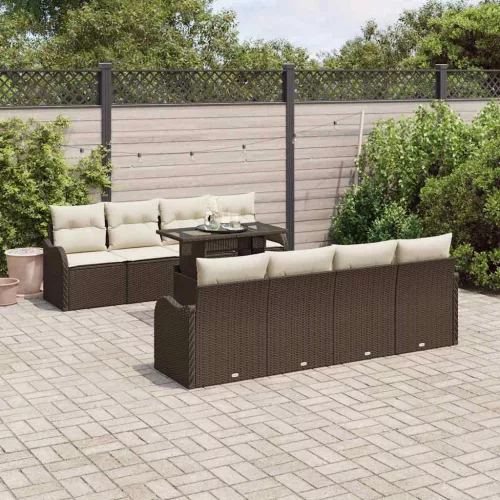 vidaXL Kerti Kanapé Szett párnával tárolóval 9 pcs Barna Poli rattan