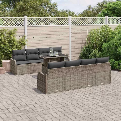 vidaXL Kerti Kanapé Szett párnával tárolóval 9 pcs Szürke Poli rattan