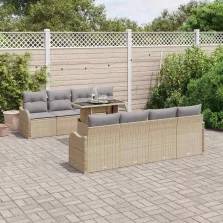   vidaXL Kerti Kanapé Szett párnával tárolóval 9 pcs Bézs Poli rattan
