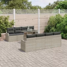   vidaXL Kerti Kanapé Szett párnával 9 pcs Világosszürke Poli rattan