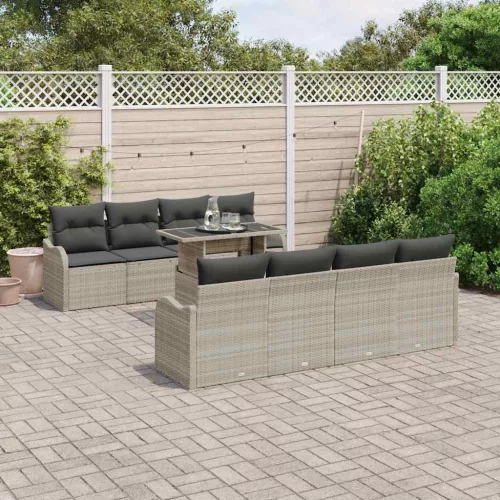 vidaXL Kerti Kanapé Szett párnával 9 pcs Világosszürke Poli rattan
