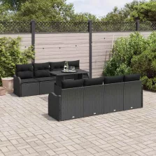   vidaXL Kerti Kanapé Szett párnával tárolóval 9 pcs Fekete Poli rattan