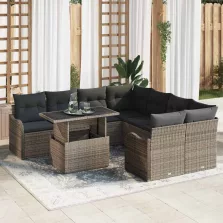   vidaXL Kerti Kanapé Szett 9 pcs Szürke 100 x 55 x 73 cm Poli rattan