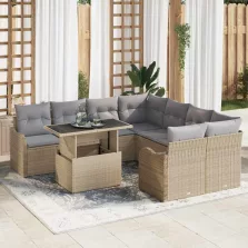   vidaXL Kerti Kanapé Szett 9 pcs Bézs 100 x 55 x 73 cm Poli rattan