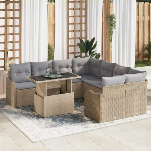 vidaXL Kerti Kanapé Szett 9 pcs Bézs 100 x 55 x 73 cm Poli rattan