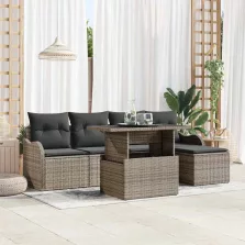   vidaXL Kerti Kanapé Szett párnával tárolóval 6 pcs Szürke Poli rattan