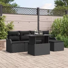   vidaXL Kerti Kanapé Szett párnával tárolóval 6 pcs Fekete Poli rattan